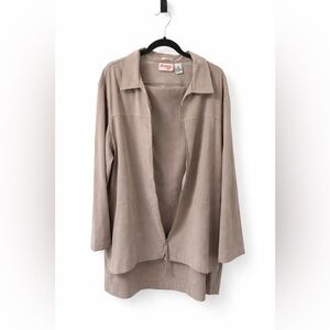 Joanna Plus Taupe Faux Suede Jacket & Skirt Set Stretch Size 2 X